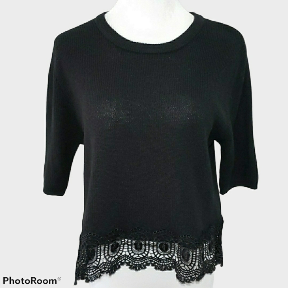 BeachLunchLounge Lightweight Knit Top w/Lace Trim Size Medium